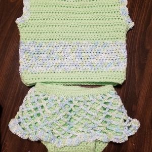 New hand crocheted mint diaper cover and top set